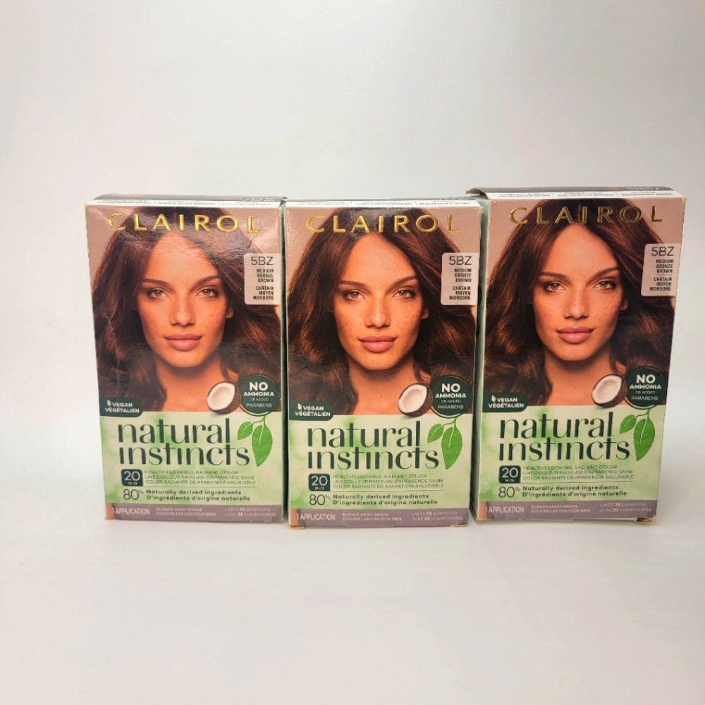 3  Boxes Clairol Natural Instincts Hair Color #5BZ Medium Bronze Brown